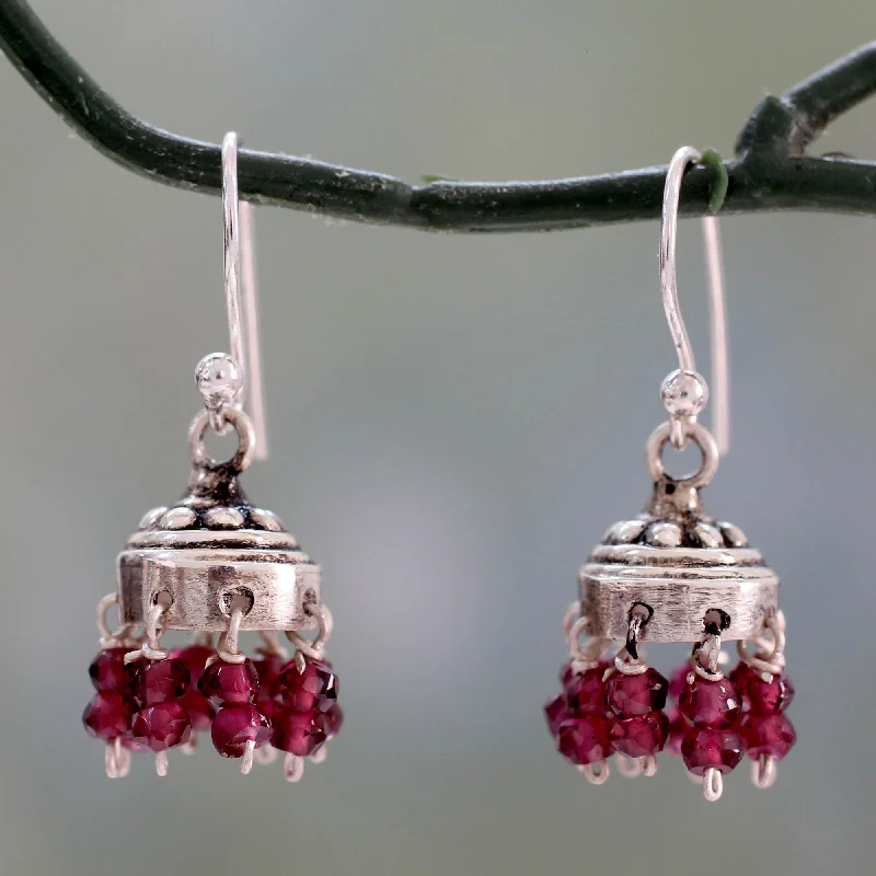 Stylish hoop earrings with diamond accents for an elegant and sparkling effect-Traditional Grace Garnet & Silver Jhumki Chandelier Earrings