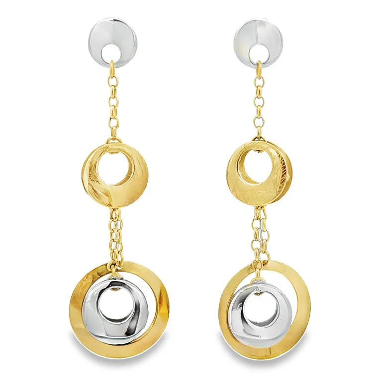 Best hoop earrings with gold-plated finishes for an affordable luxury vibe-Triple Open Discs Dangle Earrings, 14Kt, 2 tone