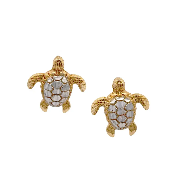 Hoop earrings with diamond-cut surfaces for added sparkle and shine-Turtle Earrings, 14Kt