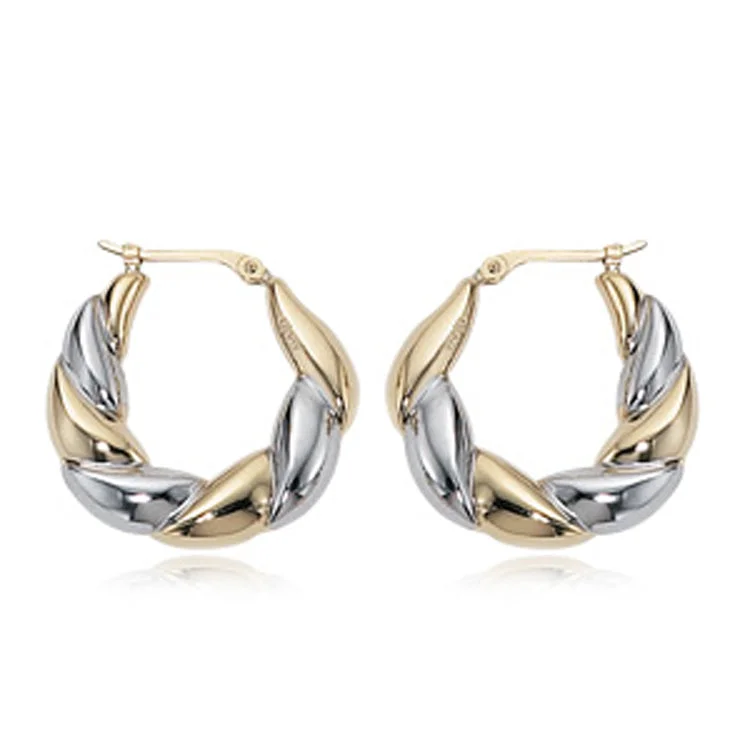 Best hoop earrings with intricate beaded details for a textured, stylish appearance-Medium Twisted Hoop Earrings 14Kt, Two Tone